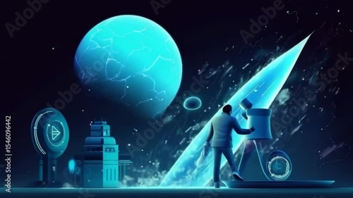 Futuristic Businessman Managing Digital Data and Exploring New Technologies in Virtual Reality