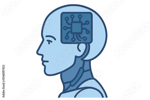 Vector illustration of a digital human's , featuring a circuit board within the Cyborg brain