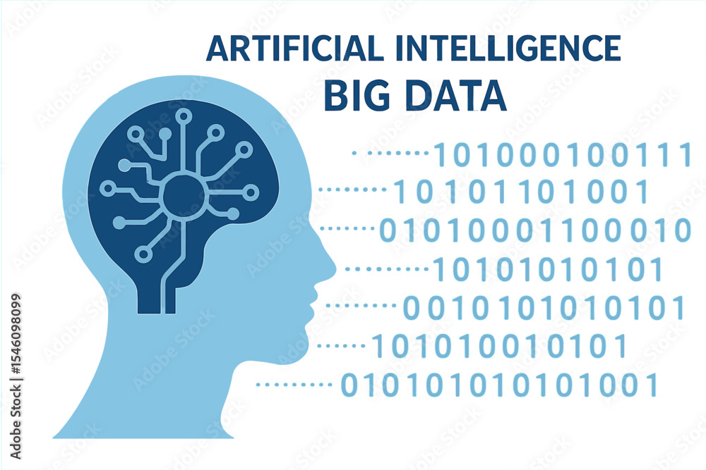The concept of and big data, featuring a machine cyber mind and a human face with binary data flow, set against a technology vector background The concept of and big data, featuring a machine cyber mind and a human face with binary data flow, set against a technology vector background