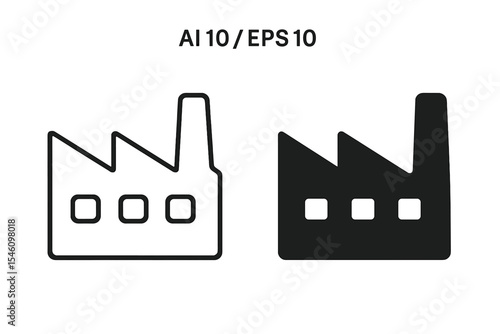 The ‘ofvs30 OutlineFilledVectorSign ofvs' is a factory building vector icon that is isolated and transparent, representing an industry sign with both a black outline and a filled version, compatible