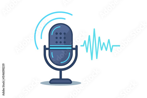 The concept of a podcast, represented by a microphone and a voice recording wave, symbolizes future technology