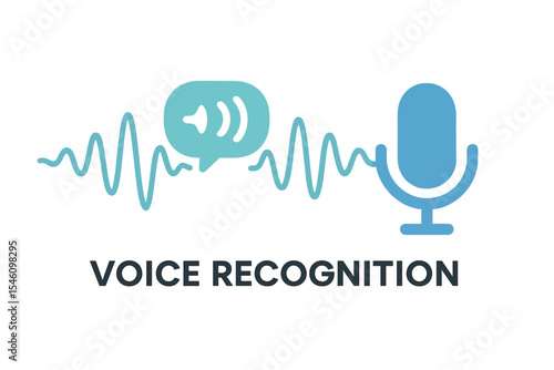 The concept of voice recognition involves sound waves, imitation of voice, and icons for sound and microphone