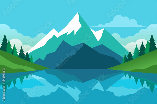 Serene Mountain Lake A Breathtaking Landscape Illustration