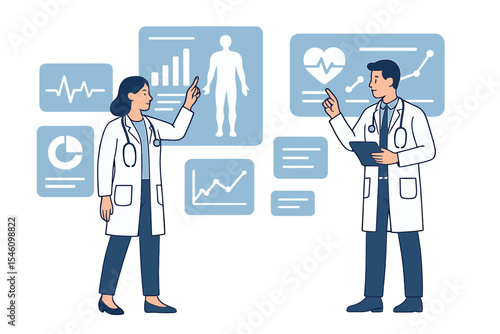 Physicians engage with digital systems and examine patient health information