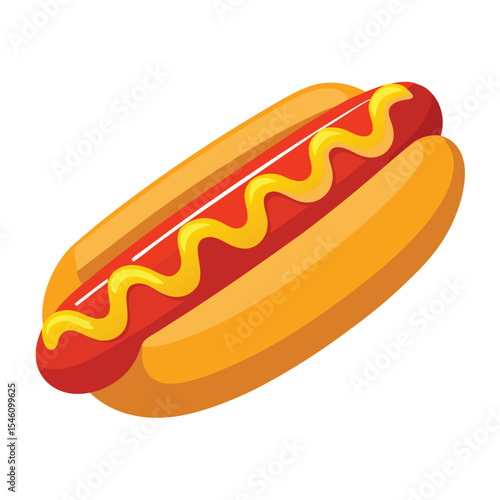 Clean vector of a hot dog with mustard and ketchup on a bun, white background