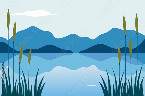 Serene Mountain Lake Reflection A Tranquil Landscape Illustration