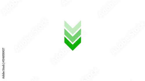 Seamless loop. Growth down arrow color with alpha channel, bright directional arrow on white background.