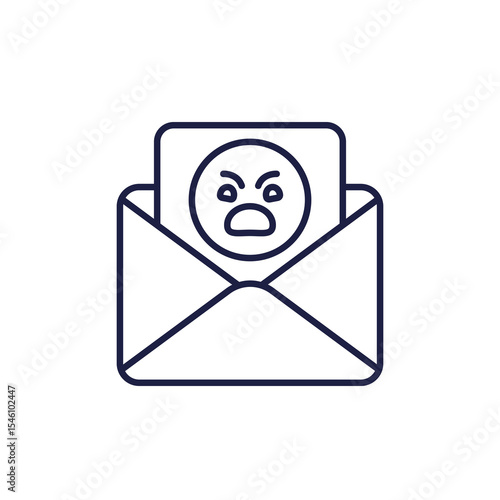 complaint, bad feedback line icon with mail and angry emoji