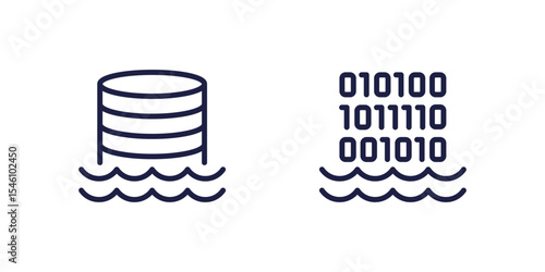 Data lake line icons, storing raw data