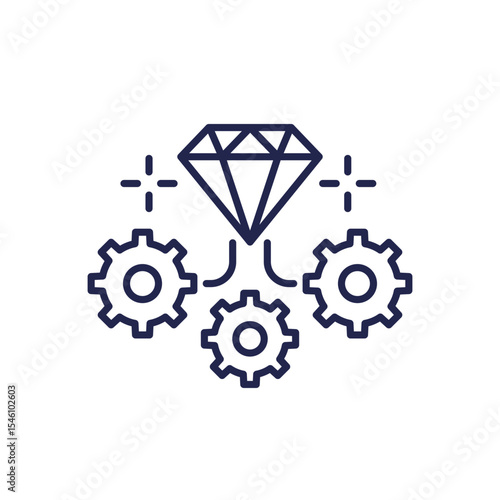 Operational excellence line icon with diamond and gears