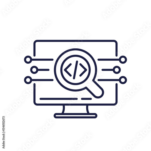 software code audit line icon with computer