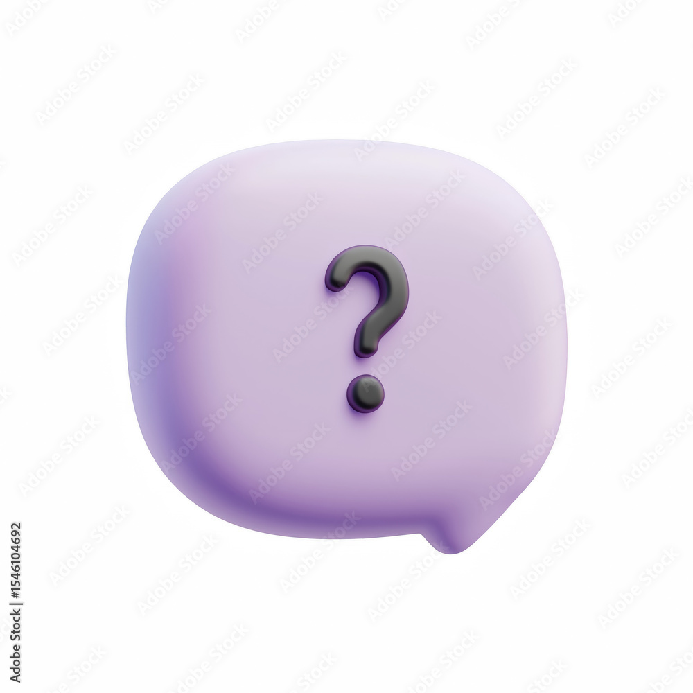 Cute 3D purple chat bubble with black question mark, isolated on white background. Cute 3D purple chat bubble with black question mark, isolated on white background.