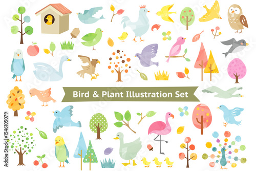 Whimsical Bird Plant Illustrations: Nature-Themed Art Collection