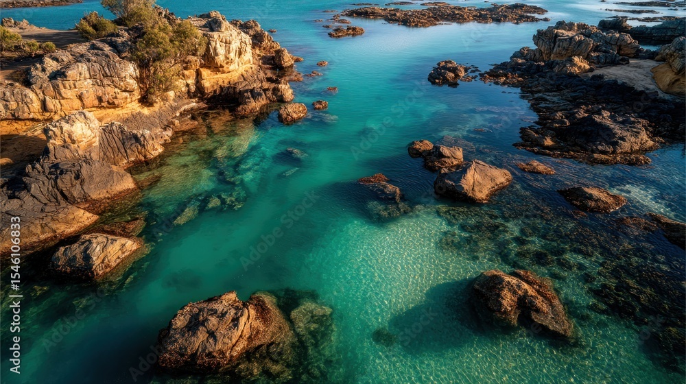 Coastal rocks and crystal-clear turquoise water. Coastal rocks and crystal-clear turquoise water.