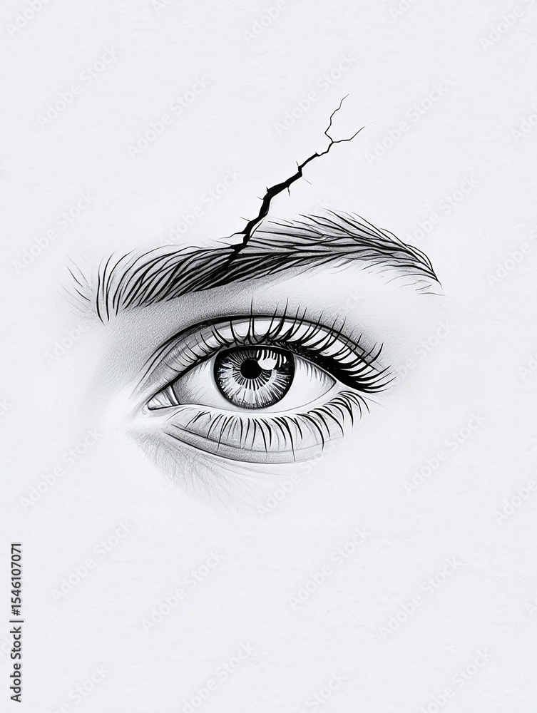 Fototapeta premium Penciled Eye with a Crack A Symbolic Illustration of Emotional Distress