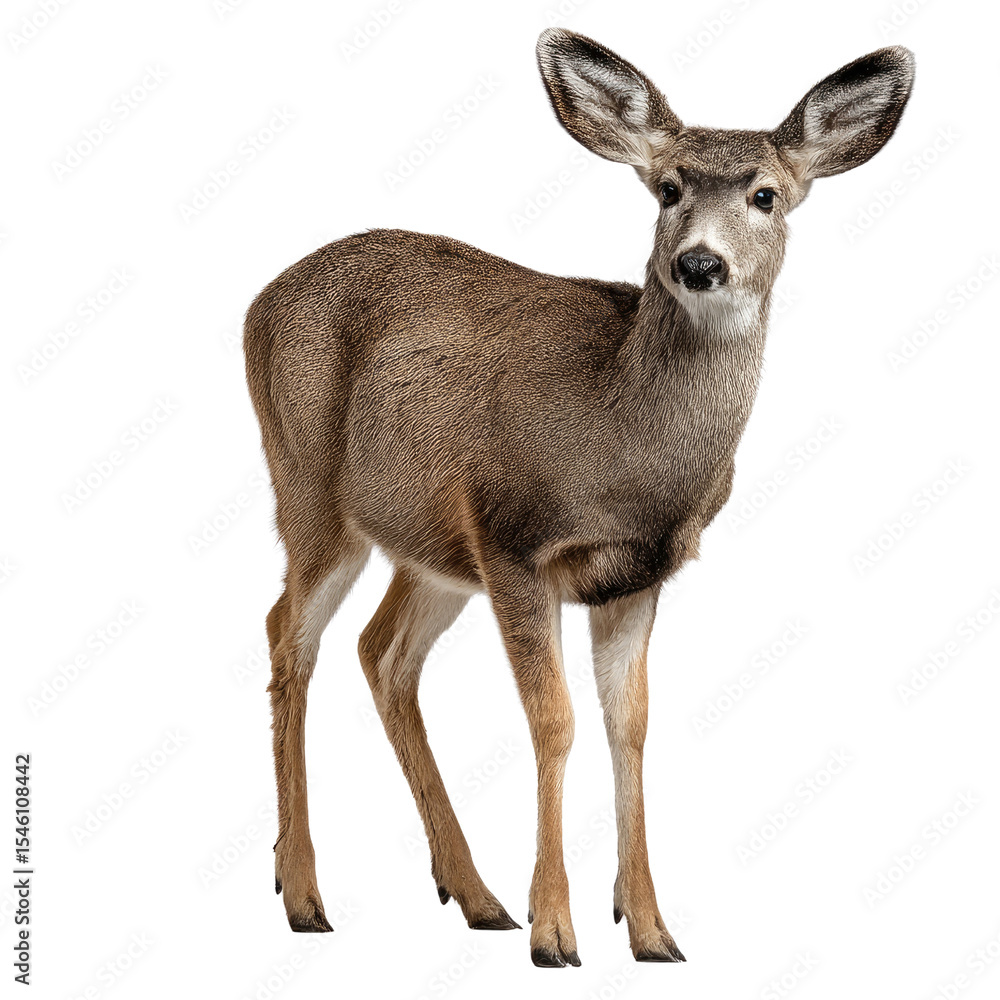 Fototapeta premium Graceful Young Deer Standing in Natural Pose Against a White Background