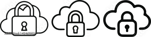 Cloud Security and Data Protection Lock Line Icons vector illustration.