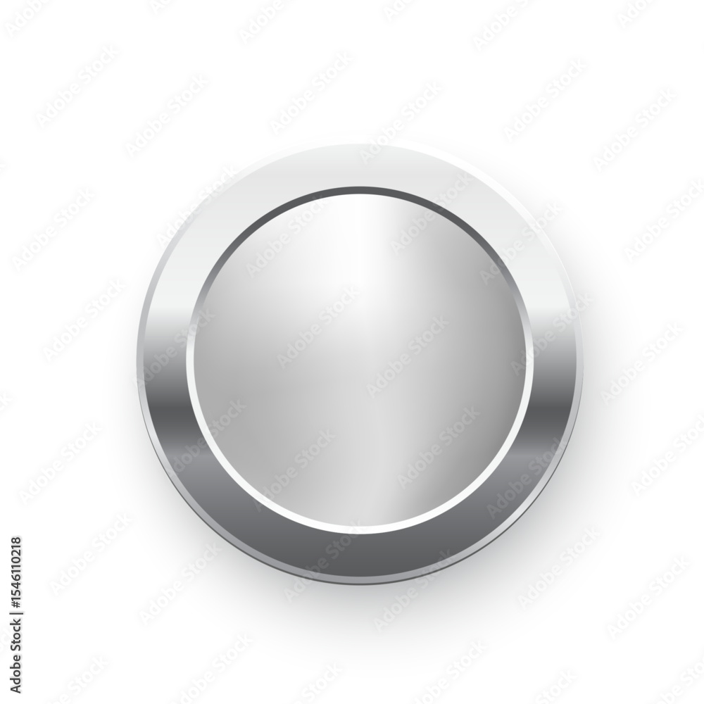 Silver award medal. 3d metal winner emblem. Round steel button, stamp, frame, seal, badge, prize, trophy design element. Vector illustration isolated on white. Silver award medal. 3d metal winner emblem. Round steel button, stamp, frame, seal, badge, prize, trophy design element. Vector illustration isolated on white.