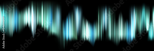 Seamless glowing aurora lights background. Vertical light streaks in blue, teal, and white on black. Futuristic backdrop with ethereal energy effect. Abstract vector illustration.