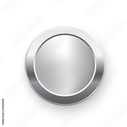 Silver award medal. 3d metal winner emblem. Round steel button, stamp, frame, seal, badge, prize, trophy design element. Vector illustration isolated on white.