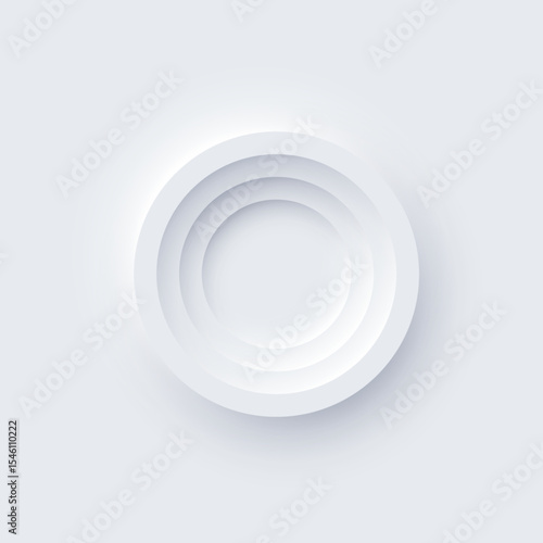Round white frame isolated on light background. Neumorphism UI. Circle white ring button with shadow effect. Modern abstract futuristic geometric vector illustration.
