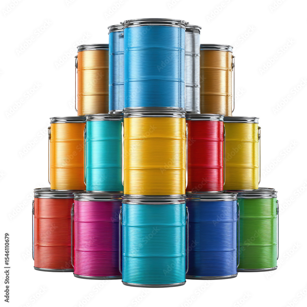Colorful Stacked Paint Cans Displayed Artistically in a Modern Style for Creative Projects and Designs Colorful Stacked Paint Cans Displayed Artistically in a Modern Style for Creative Projects and Designs