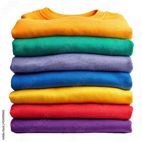 Colorful Stack of Folded T-Shirts Displaying Vibrant Hues for Fashion Enthusiasts and Retail Inspiration