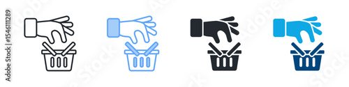 Hand Picking Icon Set Multiple Style. Design In Outline, Blue, Glyph, Dual Tone