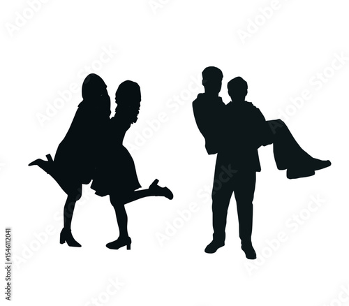 young people silhouettes in enjoyable life poses