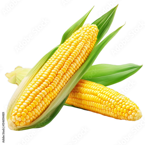 Wallpaper Mural Two fresh ears of corn with green husks and bright yellow kernels showcasing natural beauty and texture on transparent background Torontodigital.ca
