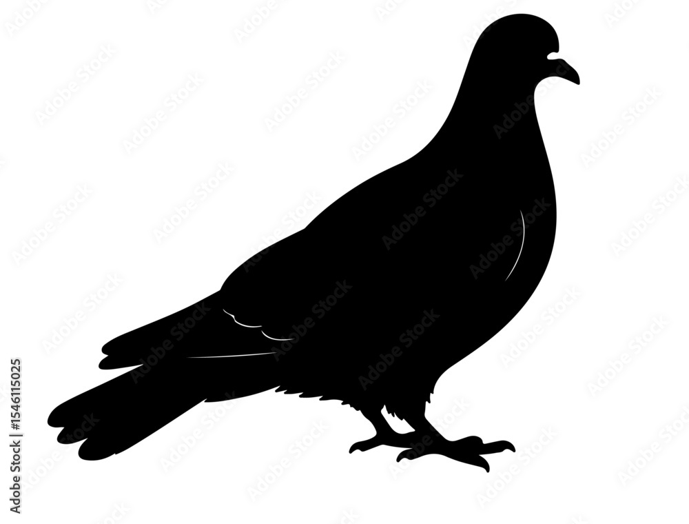 Fototapeta premium Dove in silhouette on white background side.