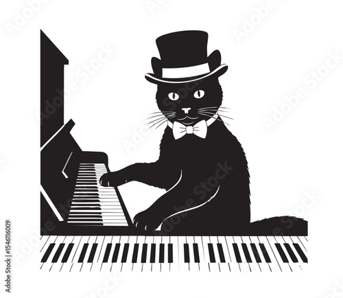 Musical Characters Silhouettes: Whimsical Collection of Cat Musicians and Santa Playing Instruments