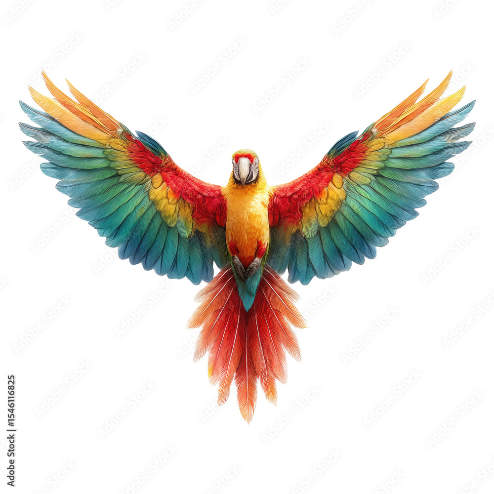 Fototapeta premium Vibrant and Colorful Macaw with Outstretched Wings in a Natural Habitat Setting