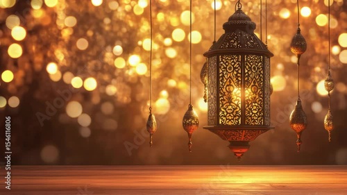 Lanterns are illuminated in front of a forest background