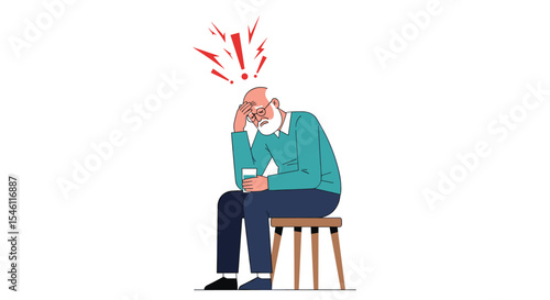 Senior Man Sitting on Stool with Head in Hand Expressing Frustration and Stress
