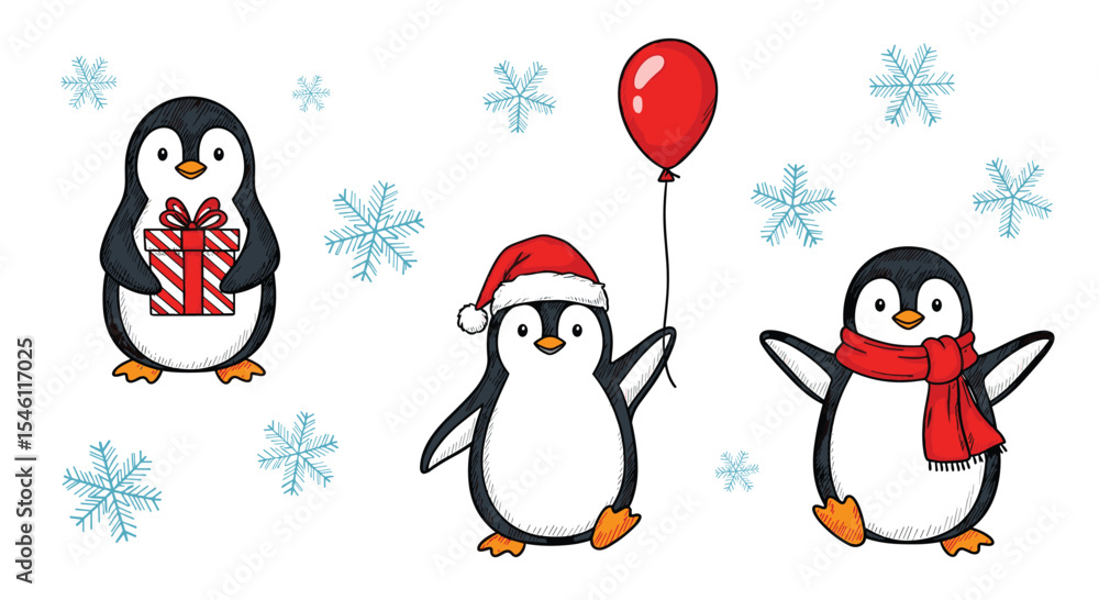Fototapeta premium Adorable Penguin Winter Wonderland Festive Holiday Scene Full of Joy and Cheerfulness