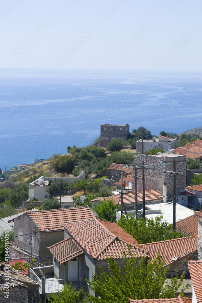 Fototapeta premium Mani Peloponnese landscape from stoned old tower