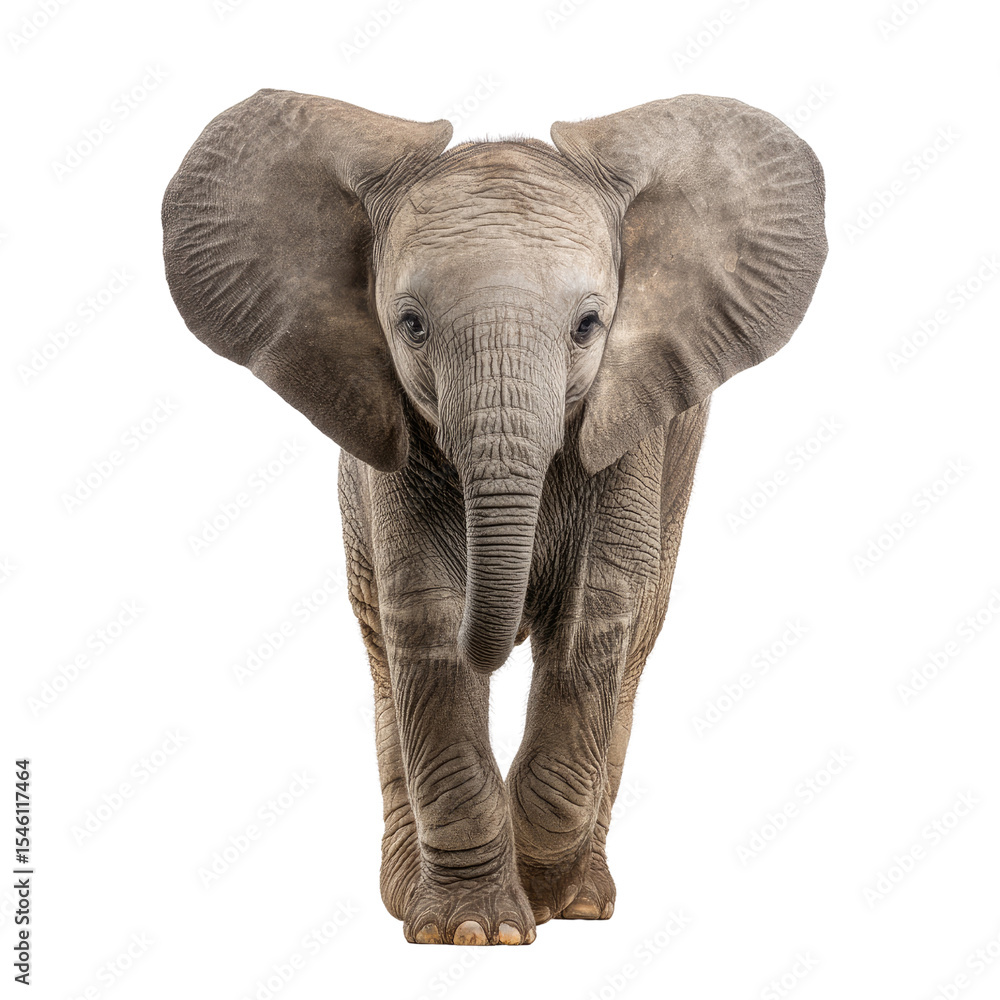Obraz premium Young Asian Elephant Walking Toward Camera in Natural Setting with Detailed Textures and Expressions