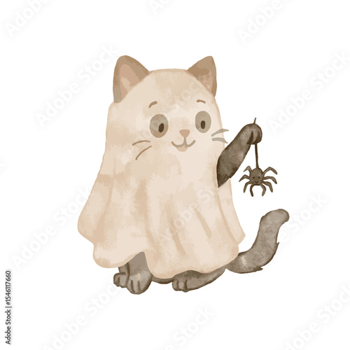 AI Watercolor Cat Ghost Illustration Watercolor cat ghost ai 