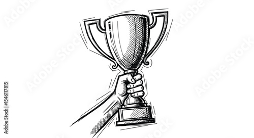The Victorious Hand Holding A Trophy Symbolizes Success Achievement and Winning the Prize
