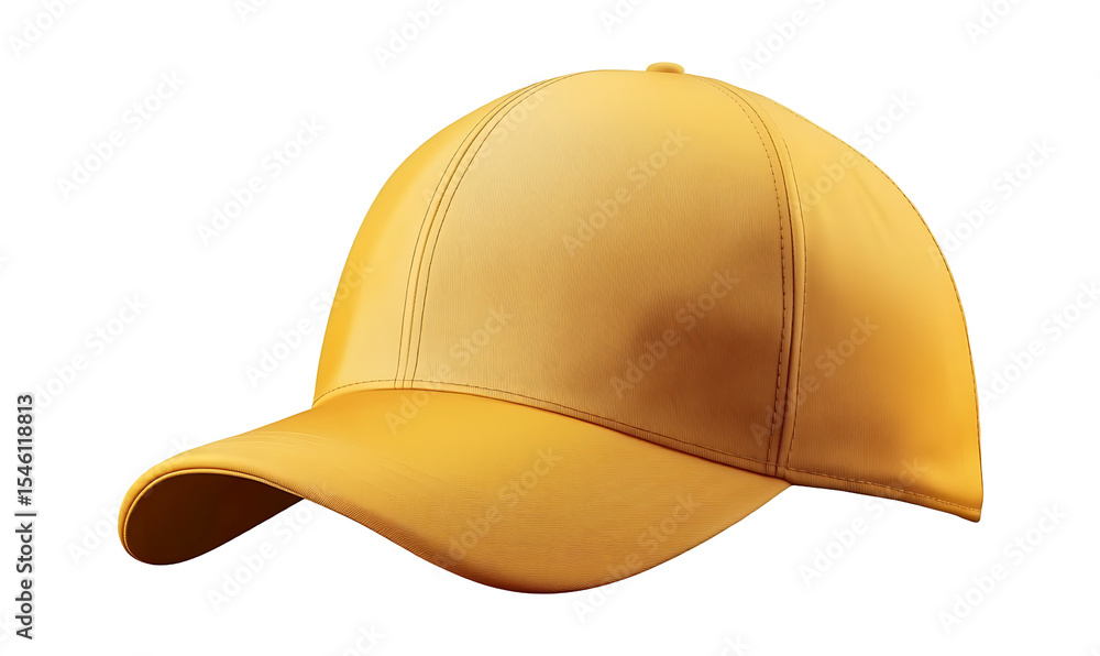 Fototapeta premium Yellow baseball cap isolated on transparent white background in PNG format.