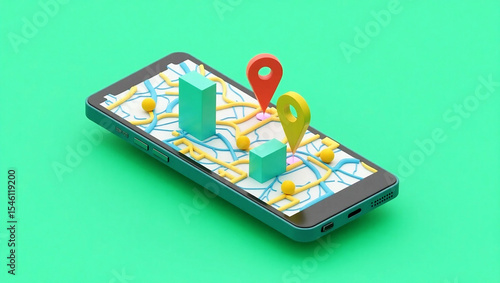 Wallpaper Mural Phone with Map Illustration Featuring Landmarks and Location Pins Torontodigital.ca