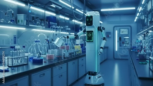 Wallpaper Mural Advanced robotic assistant working in a high-tech laboratory, organizing glassware and samples Torontodigital.ca