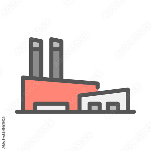 Factory Building filled outline icon. manufacturing color line illustration.