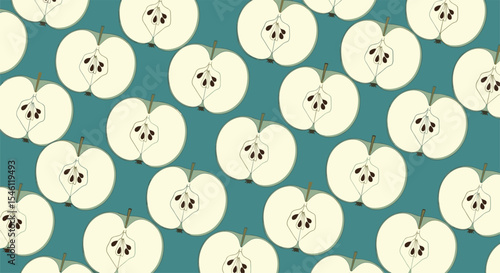 Half Cut Apples on the Background of Cyan Represents the Vegetarian Diet