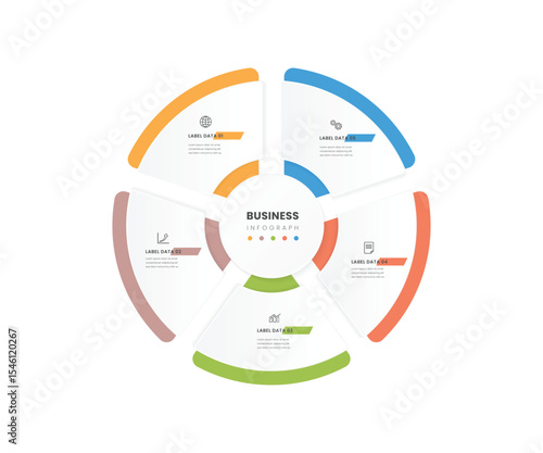 Business process 5 section circular diagram infograph