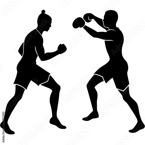 Minimalist Boxing Fight Silhouette of Two Opponents Sparring – Sports Vector Icon for Athletic Combat and Training Visuals

