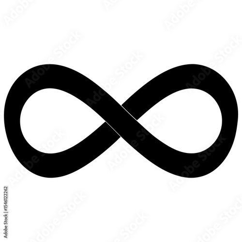 Minimalist infinity symbol in bold black silhouette vector. Ideal for logos, philosophical themes, mathematics, eternity concepts, branding, or timeless design assets.

