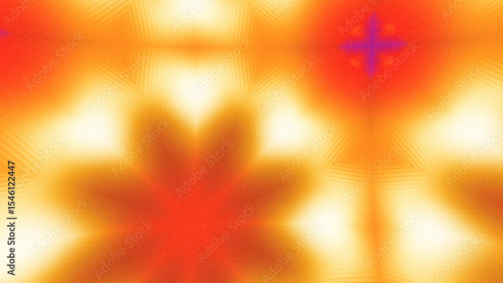 Obraz premium Abstract Radiant Burst with Soft Grain Texture, Symmetrical Glow Pattern in Psychedelic Style, Radiating Circular Abstract with Subtle Noise, Kaleidoscopic Starburst with Gradient Flow