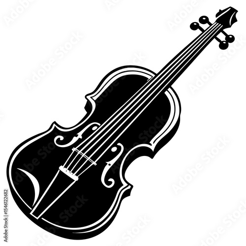 Right-angled black violin silhouette with elegant body shape and string details — ideal for orchestra, solo music, performance icons, or classical vector design elements


